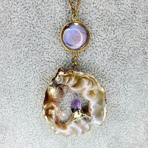 Handmade Agate Purple Amethyst & Morpho Butterfly Wing Necklace